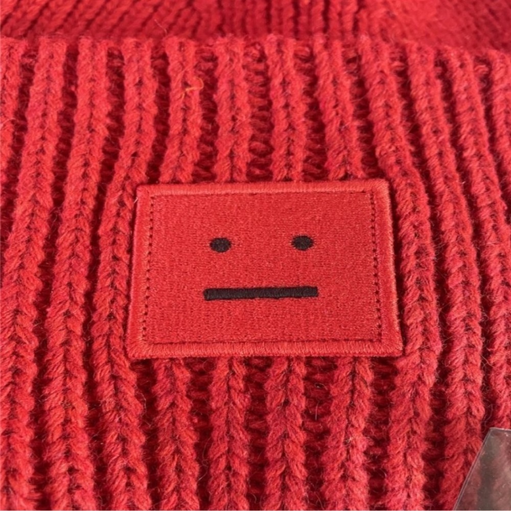Acne Studios Large face logo beanie Red